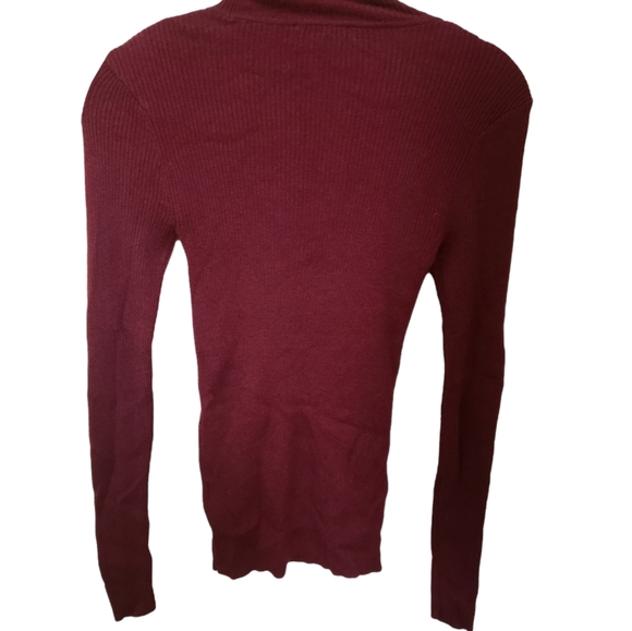 Express Fitted Ribbed Turtleneck in Maroon - Picture 2 of 4